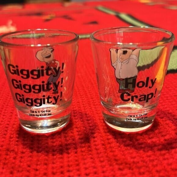 Set Of 2 Family Guy Shot Glasses Featuring Peter Griffin & Glenn Quagmire With F - Picture 2 of 3